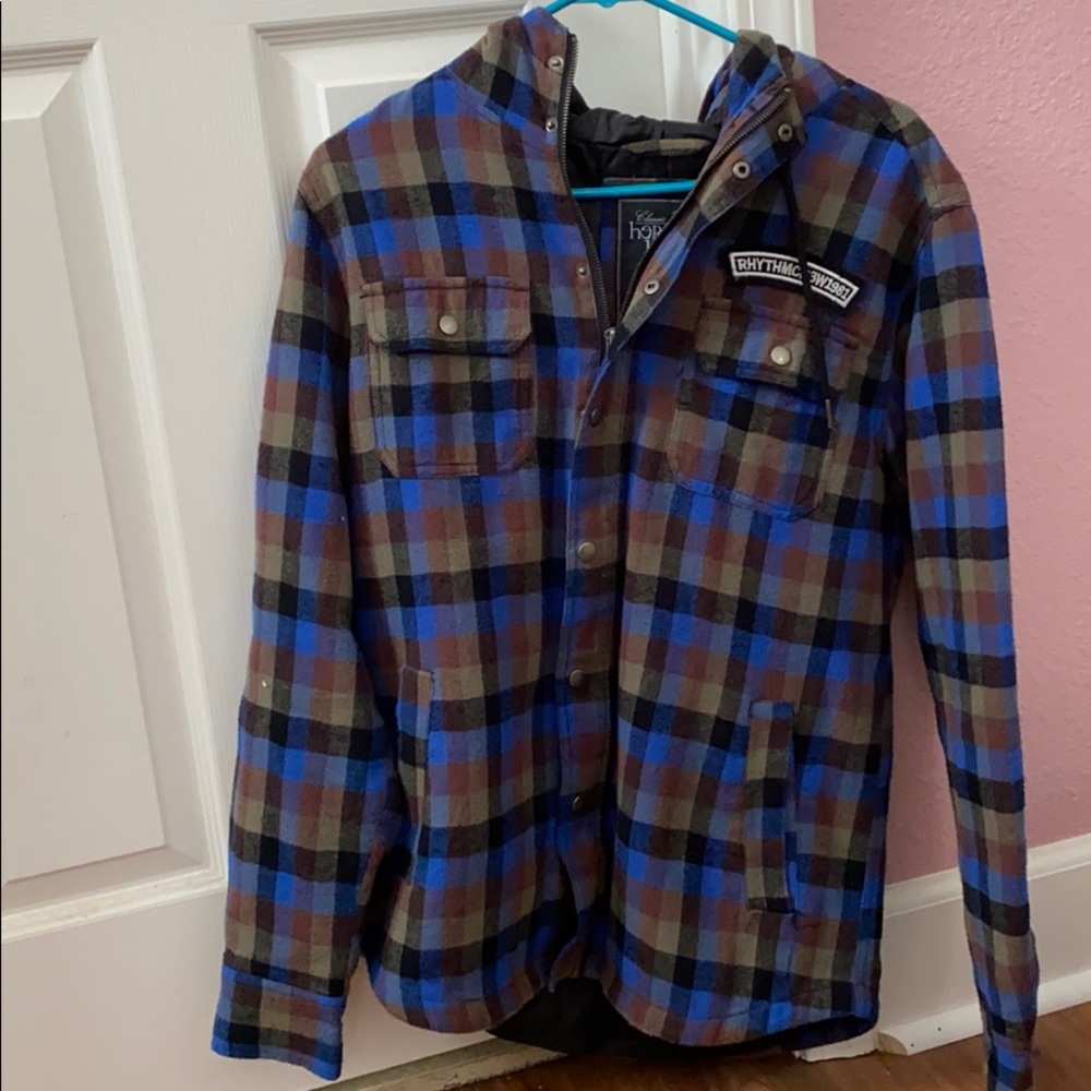 Lined checkered flannel jacket with hoodie